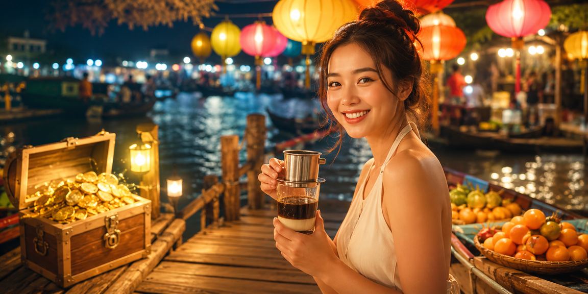 Người dùng Cần Thơ kiểm tra bonus nạp tiền trên điện thoại bên tách cà phê sáng